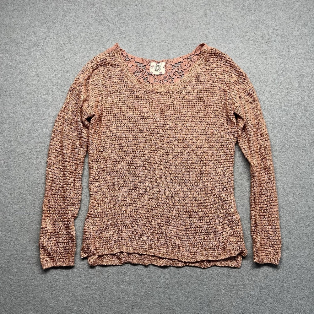 Hippie Rose Sweater Dusty Rose Pink Knit Crochet Style Juniors Large Lightweight